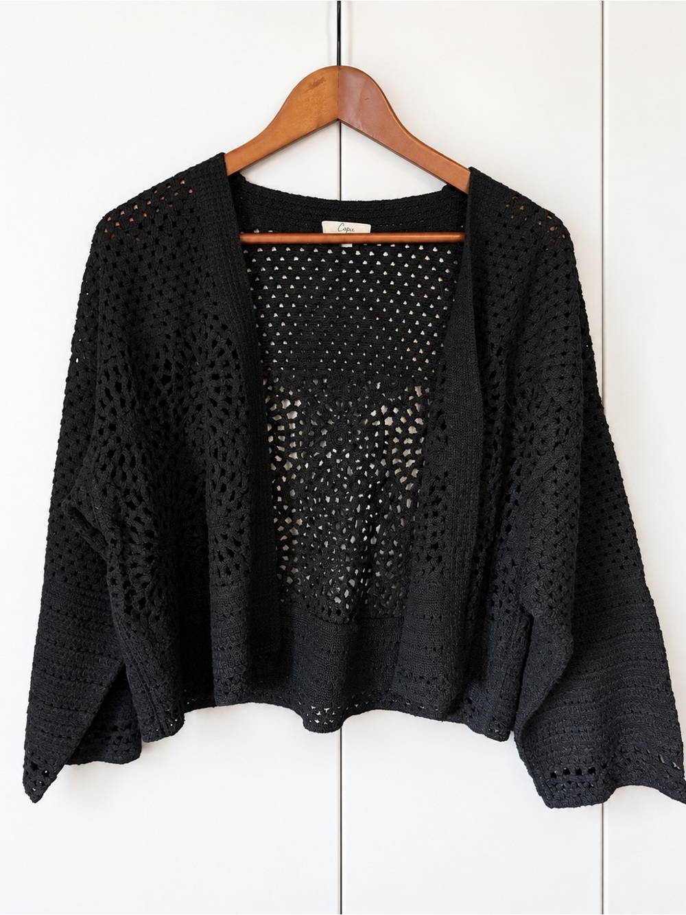 Capri Black Crochet Open Knit Cardigan Size XL.
